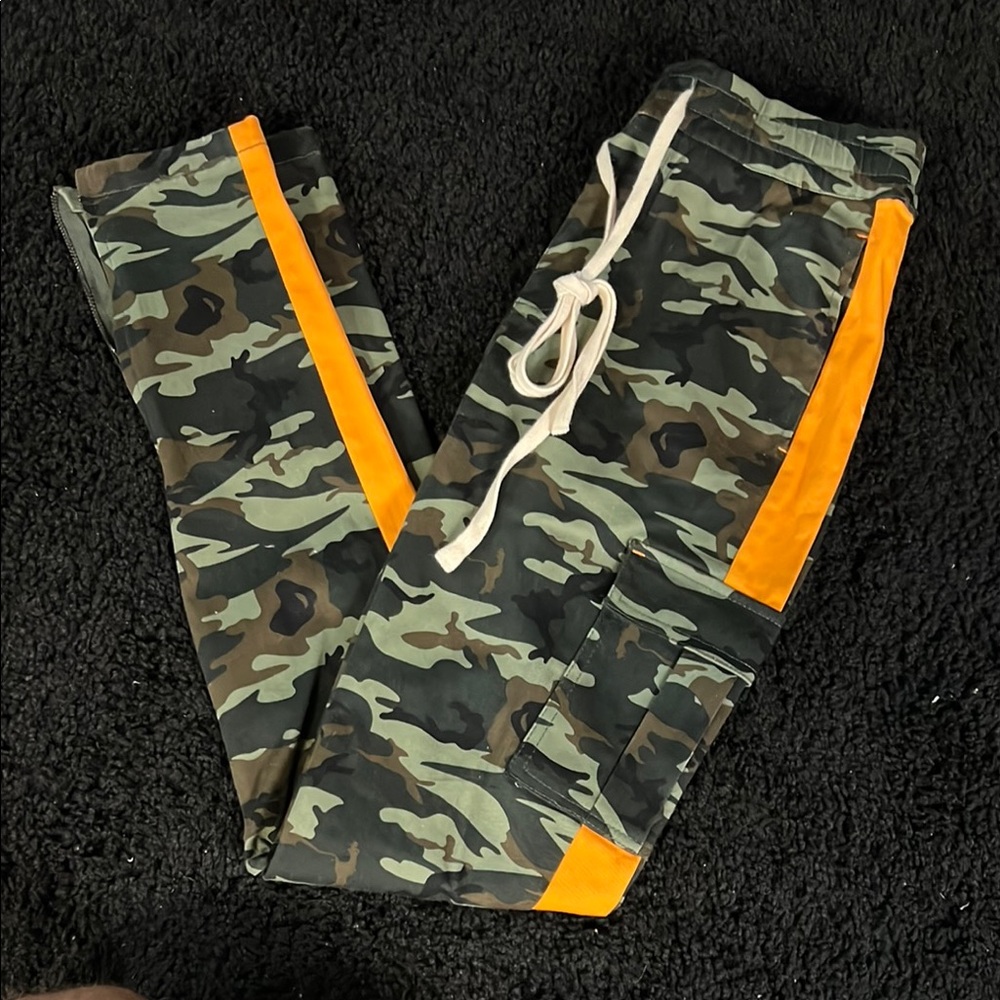 Mens Camouflage Pants with Orange Accents